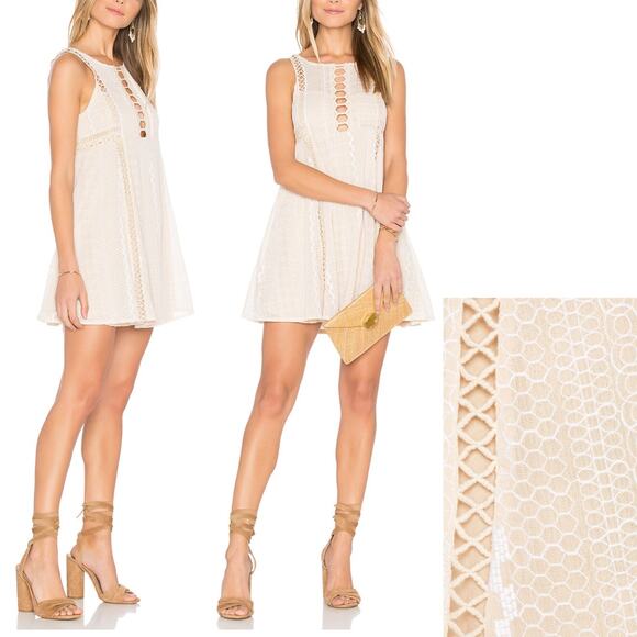 Free People | Wherever You Go Tan Embroidered Crochet Fit & Flare Mini Dress - Picture 10 of 10